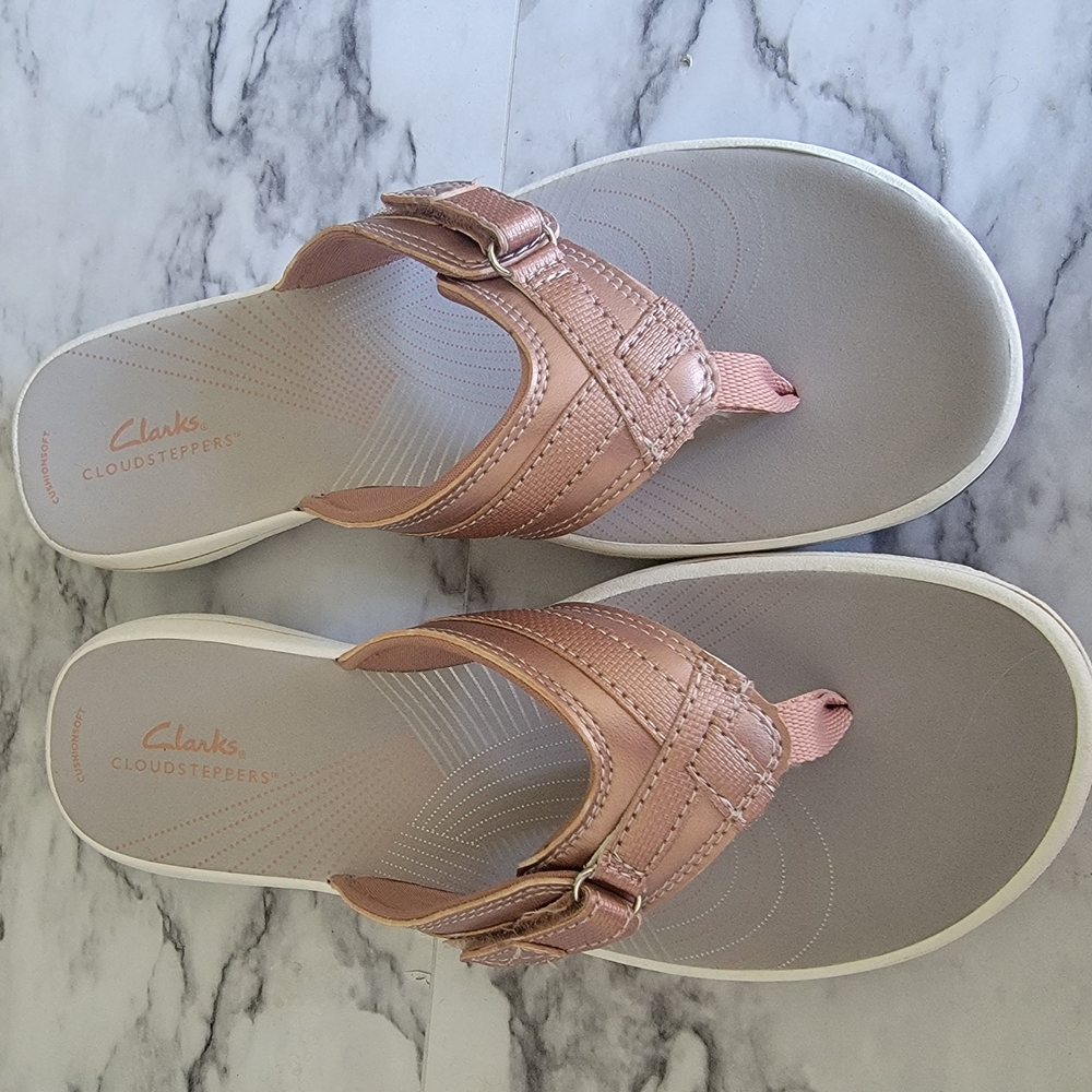 Clarks Rose Gold Sandals with Metallic Finish